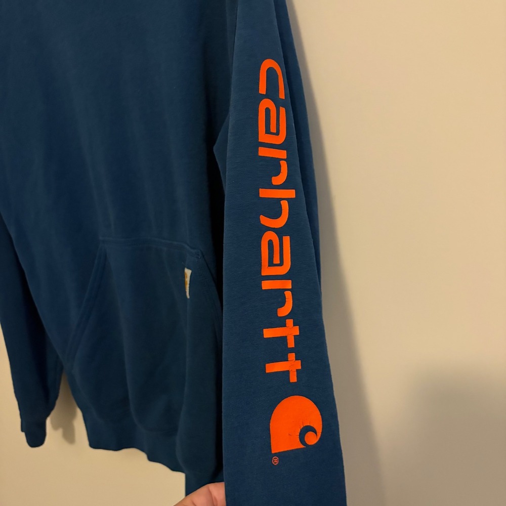 Carhartt K288 Mens Original Fit Sleeve Logo Hoodie Teal Blue Orange Medium - Picture 6 of 6
